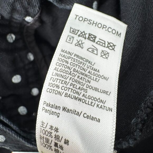 TOPSHOP MOTO Women's 4 Black White Polka Dot‎ Wide Leg Denim Overalls Pockets - Picture 6 of 10